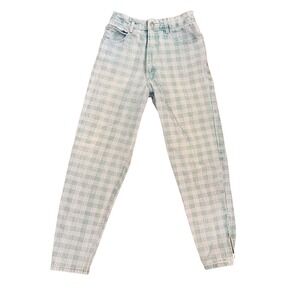 VINTAGE 80/90 Georges Marciano for Guess Green Gingham Plaid Mom Jeans Ankle Zip